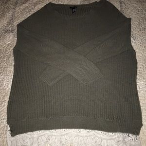 Long sleeved sweater with lace on bottom